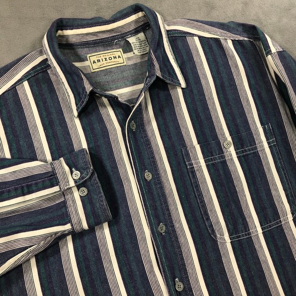 Vintage Arizona Jean Company Striped Denim Shirt Men L Retro Relaxed Blue Purple - Picture 1 of 11